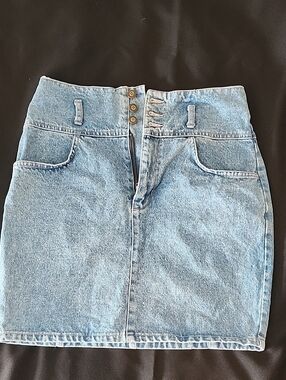 High-Rise Light Blue Denim A-Line Skirt